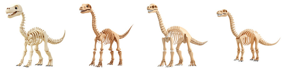 dinosaur on Transparent Background concept. A series of dinosaur skeletons showcasing different...