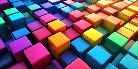 Obraz premium Abstract 3D rendering artwork of vibrant color geometric cubes on a grid