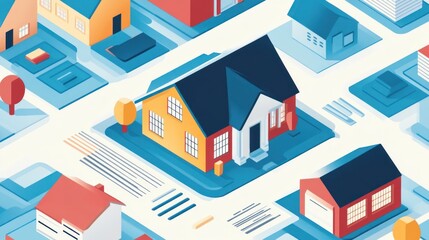Fototapeta premium Isometric Illustration of a Suburban Neighborhood
