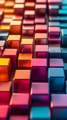 Obraz premium Abstract 3D rendering artwork of vibrant color geometric cubes on a grid