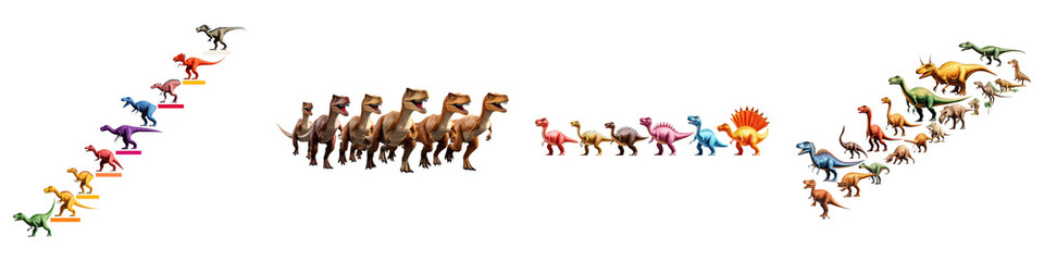 dinosaur on Transparent Background concept. A vibrant collection of miniature figures arranged in a playful manner, showcasing various animals and whimsical characters.