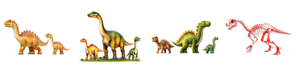 dinosaur on Transparent Background concept. A colorful display of various dinosaur figures,...