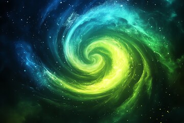 Obraz premium A swirling cosmic vortex in vibrant green and blue hues, depicting the beauty of space.