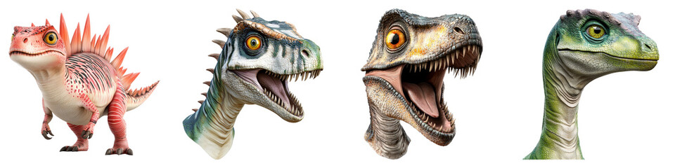 dinosaur on Transparent Background concept. A collection of dinosaur heads showcasing various...