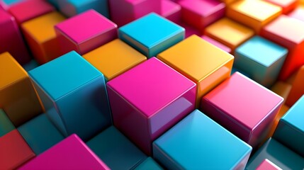 Obraz premium Abstract 3D rendering artwork of vibrant color geometric cubes on a grid