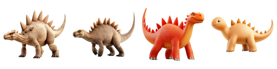 Naklejka premium dinosaur on Transparent Background concept. A collection of colorful dinosaur figures showcasing different species with distinct features and poses.