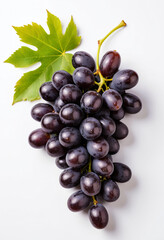 Fototapeta premium Fresh Bunch of Black Grapes Isolated on a White Background.