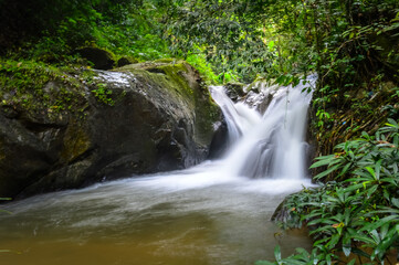 Mae wong waterfall in jungle at Doi Saket chiangmai Northern Thailand,South East Asia