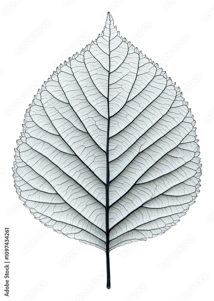Poster detailed graphic of a leaf highlighting intricate vein patterns isolated on transparent background
