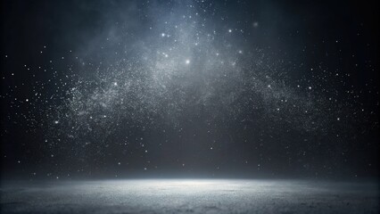 Fototapeta premium Dark background with glittering particles and a subtle light source at the bottom