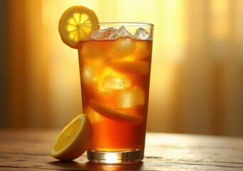 Refreshing iced tea with lemon garnish served in a tall glass on a sunny afternoon
