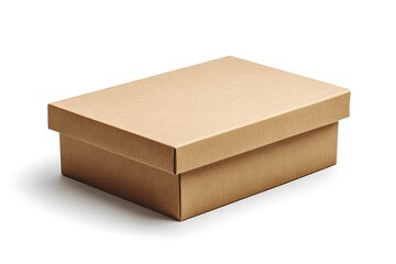Plain kraft cardboard box on white background, minimalist packaging concept
