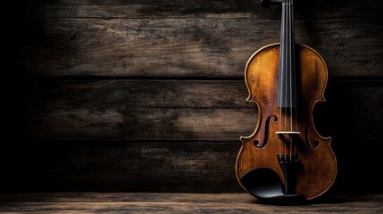 Antique Violin Against Dark Wooden Background