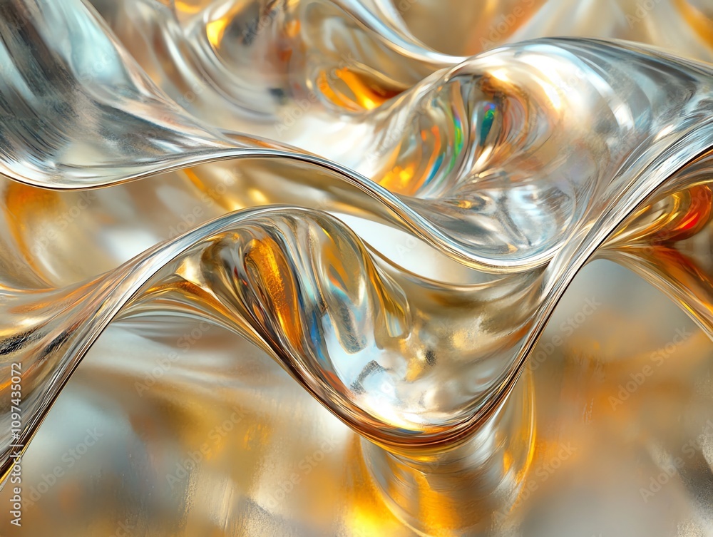 Poster Abstract waves of translucent material with warm hues creating a fluid, dynamic visual effect.