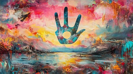 Fototapeta premium Hand of Serenity: An Abstract Landscape Painting of Hope and Tranquility
