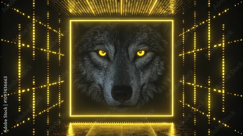Aufkleber a fierce gaze stares out captured within a framework of pixelated distortion. the background pulses 