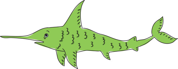 Obraz premium green swordfish opened its mouth in surprise side view