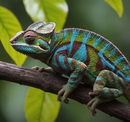 Fototapeta premium Vibrant Chameleon in its Natural Habitat 2