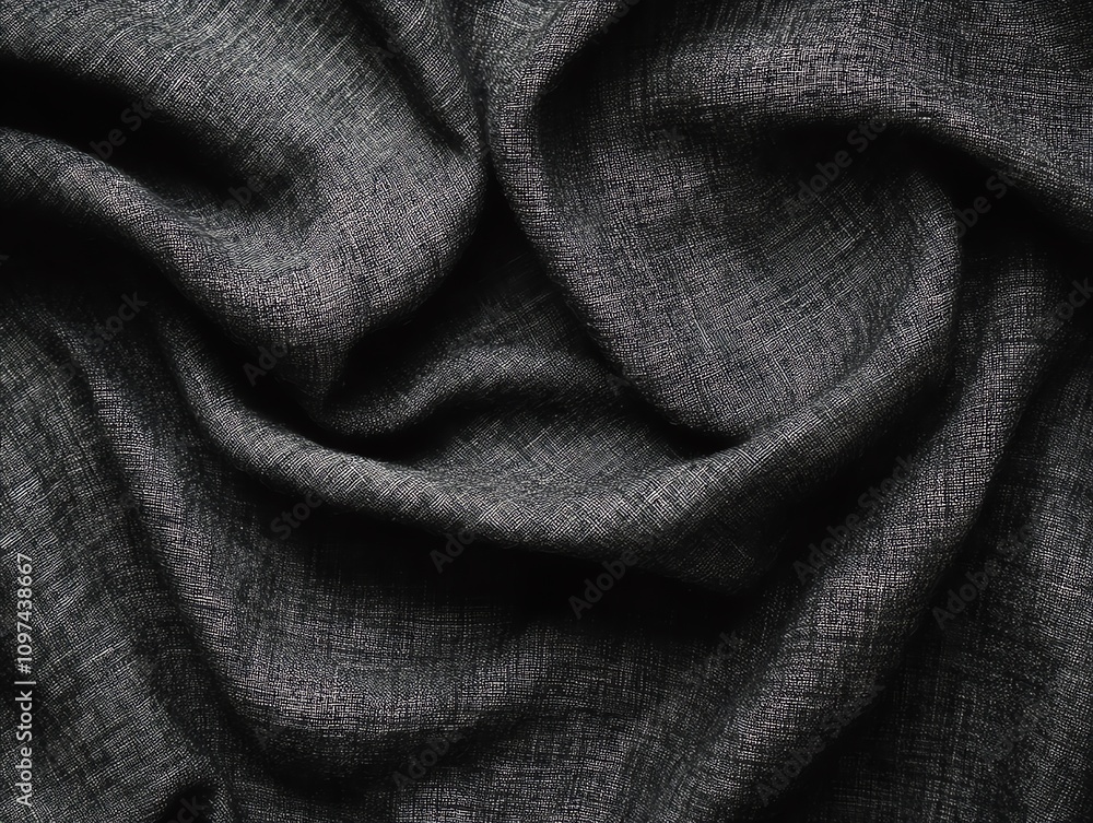 Poster a close-up of textured gray fabric, showcasing its folds and patterns.