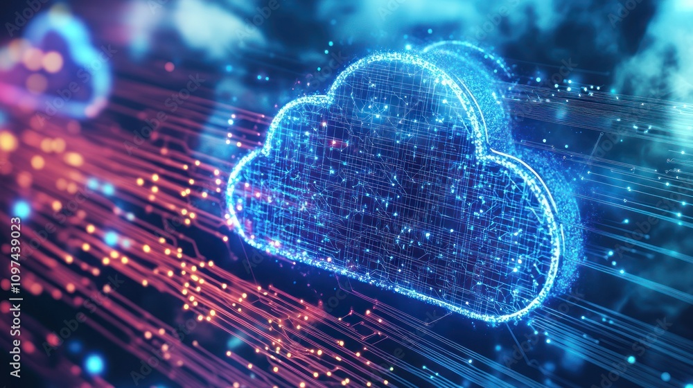Aufkleber Digital Cloud Network Data Flow Abstract Representation