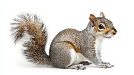 Fototapeta premium Squirrel sitting with fluffy tail, showcasing its playful nature