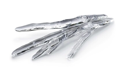 Fototapeta premium Icicles Isolated on White Background - A Captivating Winter Scene of Frozen Beauty. The Glistening Icicles, Hanging Gracefully, Standing Out Against the Purity of White. Their Sharp and Delicate Forms