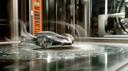 Wind tunnel testing model in action, showcasing aerodynamic principles and engineering innovation.