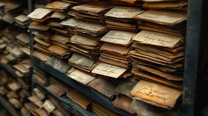 Fototapeta premium A Treasure Trove of Antique Documents: A Glimpse into the Past Through Aged Papers and Vintage Books