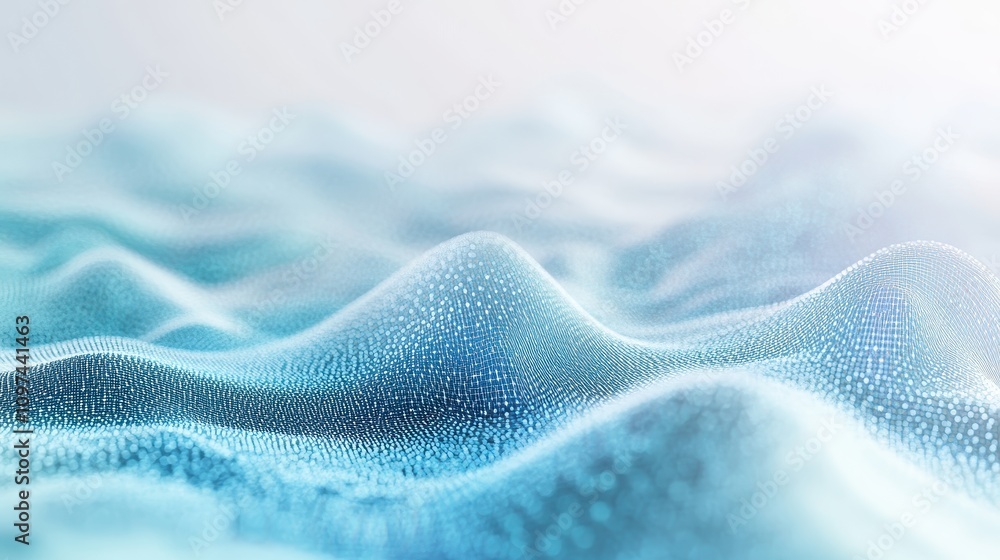 Aufkleber abstract blue digital wave background 3d render of network mesh, data flow, technology concept