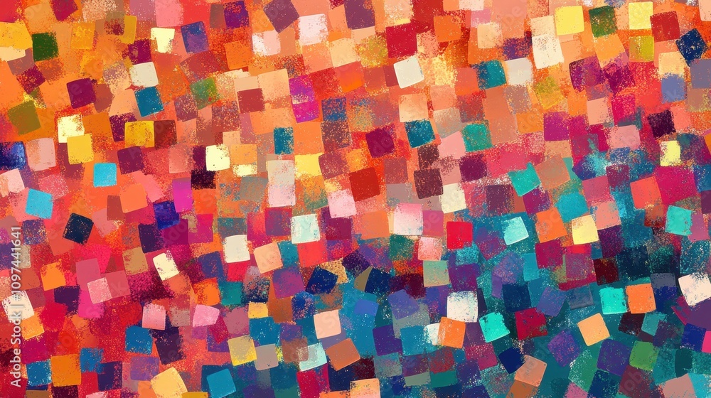 Poster vibrant abstract mosaic high-resolution textured square pattern in warm and cool tones for backgroun