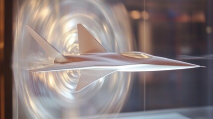 Wind tunnel testing model in action, showcasing aerodynamic principles and engineering innovation.
