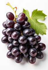 Fototapeta premium Fresh Bunch of Black Grapes Isolated on a White Background.