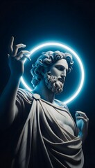 Obraz premium The statue is carved from marble, its surface worn smooth by time and touched by the hands of countless worshippers. It depicts a divine figure, likely a god or goddess from Greek or Roman mythology. 