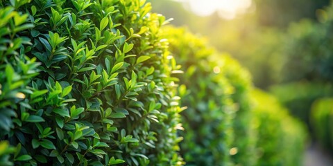 Naklejka premium Lush Green Foliage Basking in the Warm Golden Sunlight of a Summer Day