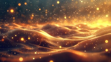 Naklejka premium Golden Glittering Abstract Background Luxurious Sparkling Texture with Bokeh Lights for Festive Designs