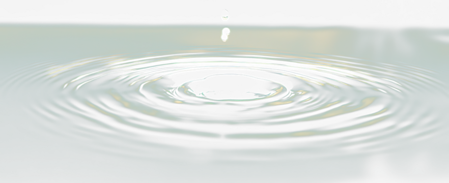 Water droplet impact creating concentric ripples on a dark teal surface.