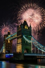 tower bridge and fireworks