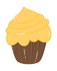 Doodle cup cake and cute hand draw illustration inspired by blueberry flavor that can be use for social media, sticker, wallpaper, e.t.c with light, yellow, brown colors