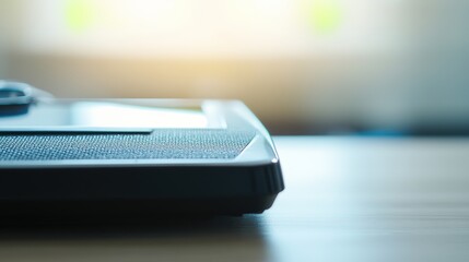 Scale showing weight measurement on a sleek modern bathroom floor. Emphasizing self-care and health awareness in daily routines.
