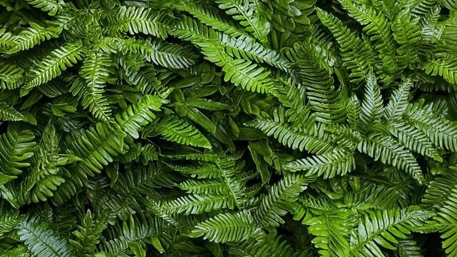 A dense arrangement of vibrant green fern leaves creating a lush, natural texture.