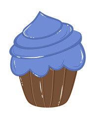 Doodle cup cake and cute hand draw illustration inspired by blueberry flavor that can be use for social media, sticker, wallpaper, e.t.c with light, blue, brown colors