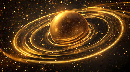 Cosmic orb rings. abstract planet art; symbolizes celestial mystery and cosmic wonder. golden rings surround a glowing sphere. Celestial Golden Rings. Illustration