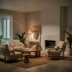modern living room with fireplace