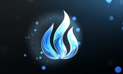 Glowing blue flame with particles on dark background.
