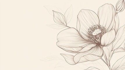 Elegant sepia floral illustration with delicate lines and leaves.