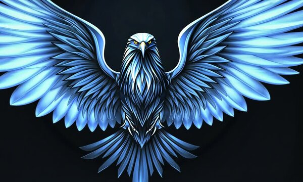 Majestic blue eagle with wings spread wide against a dark background.