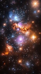 Naklejka premium A stunning cosmic scene showcasing vibrant nebulae and countless stars in the universe.