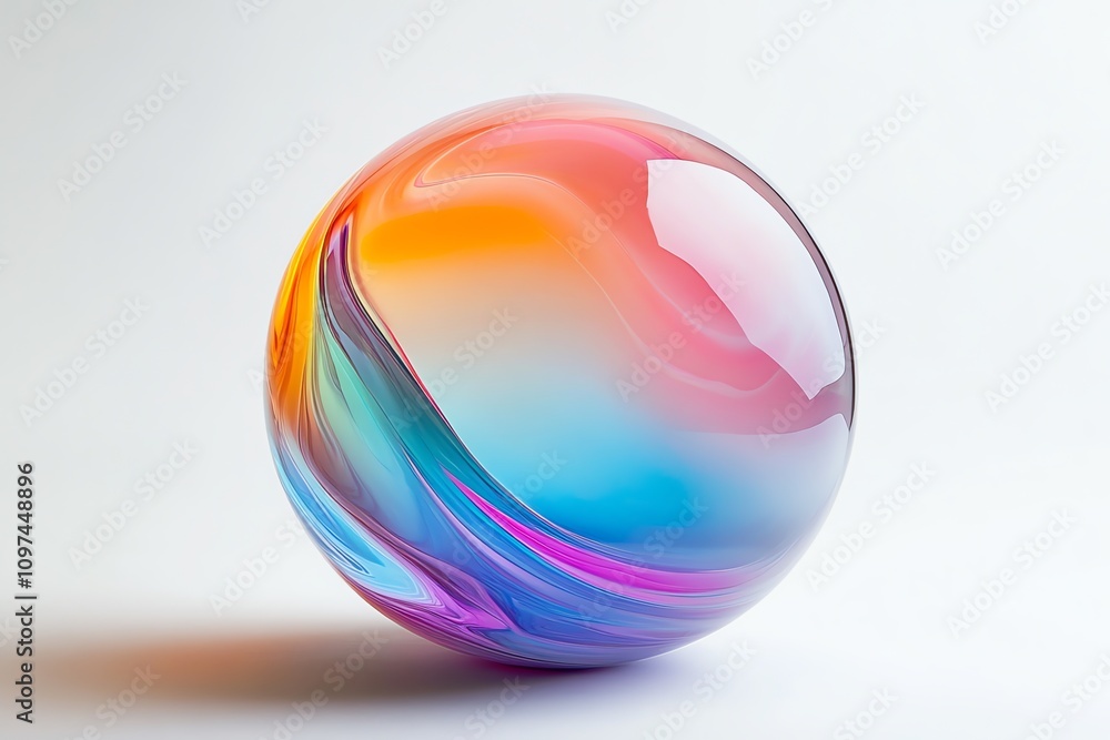 Poster a colorful, glossy sphere with swirling gradients, showcasing vibrant hues and smooth texture.