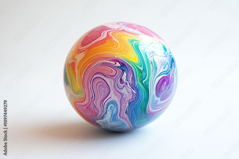 Poster A colorful, swirled sphere with vibrant patterns on a light background.