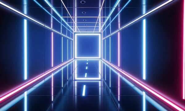 Neon Lights Corridor: Futuristic Pink and Blue Glow